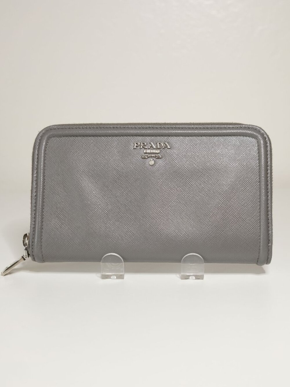 Prada Saffiano Leather Zip-Around Wallet, Grey